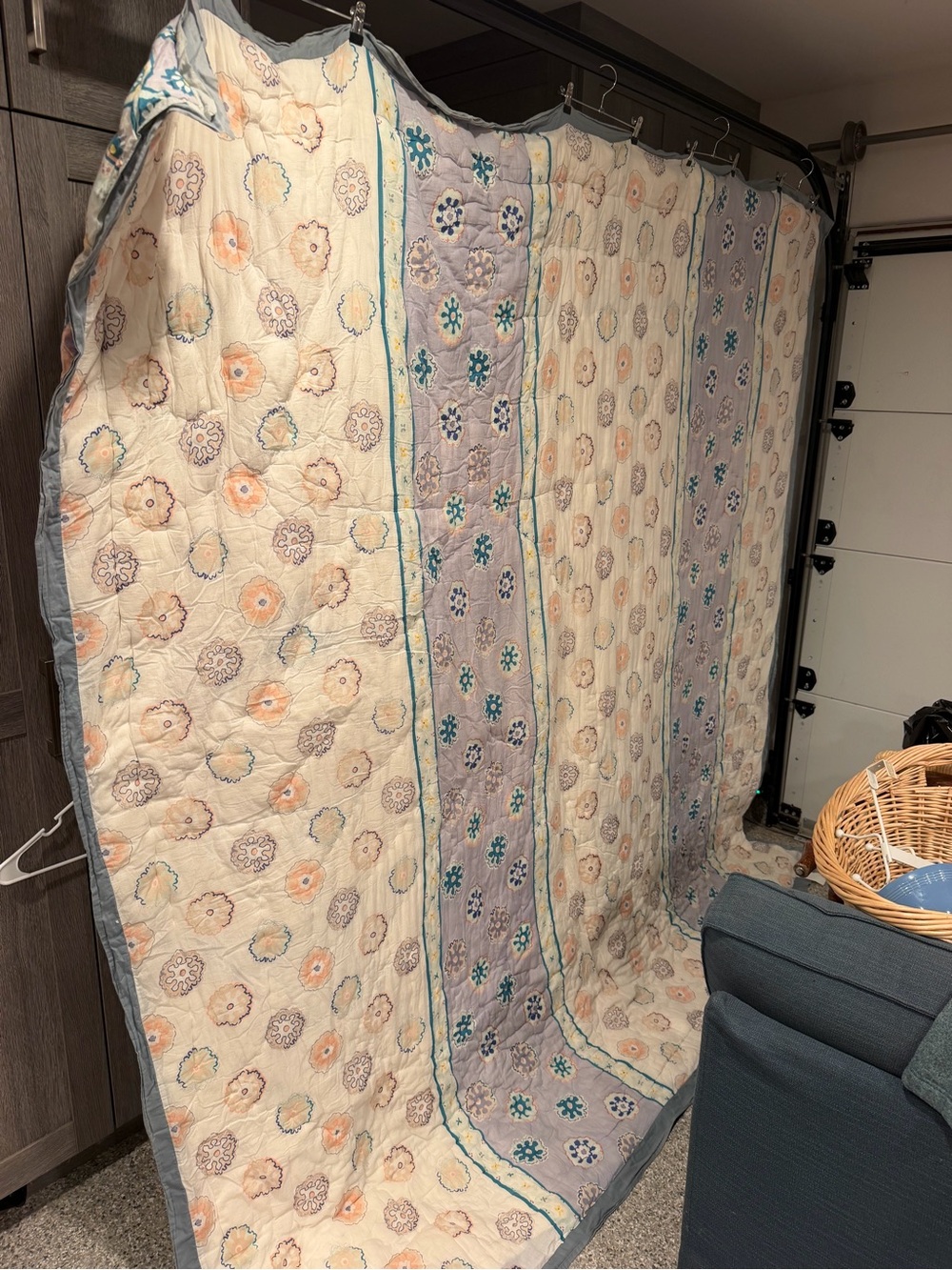 100% Cotton Patchwork Quilt - Cream, Lavender, Teal - Picture 2 of 4